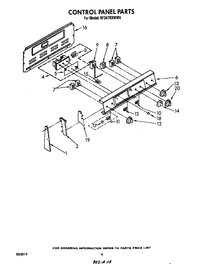Whirlpool RF367BXWW0 control panel diagram