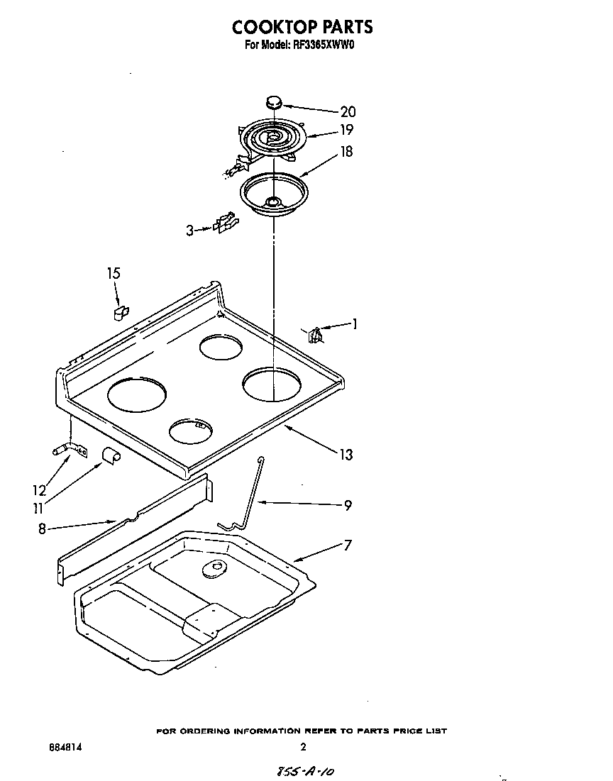 Whirlpool RF3365XWW0 cooktop diagram