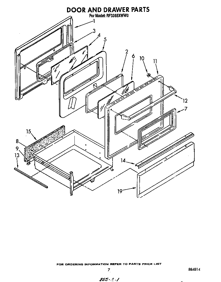 Whirlpool RF3365XWW0 door and drawer diagram