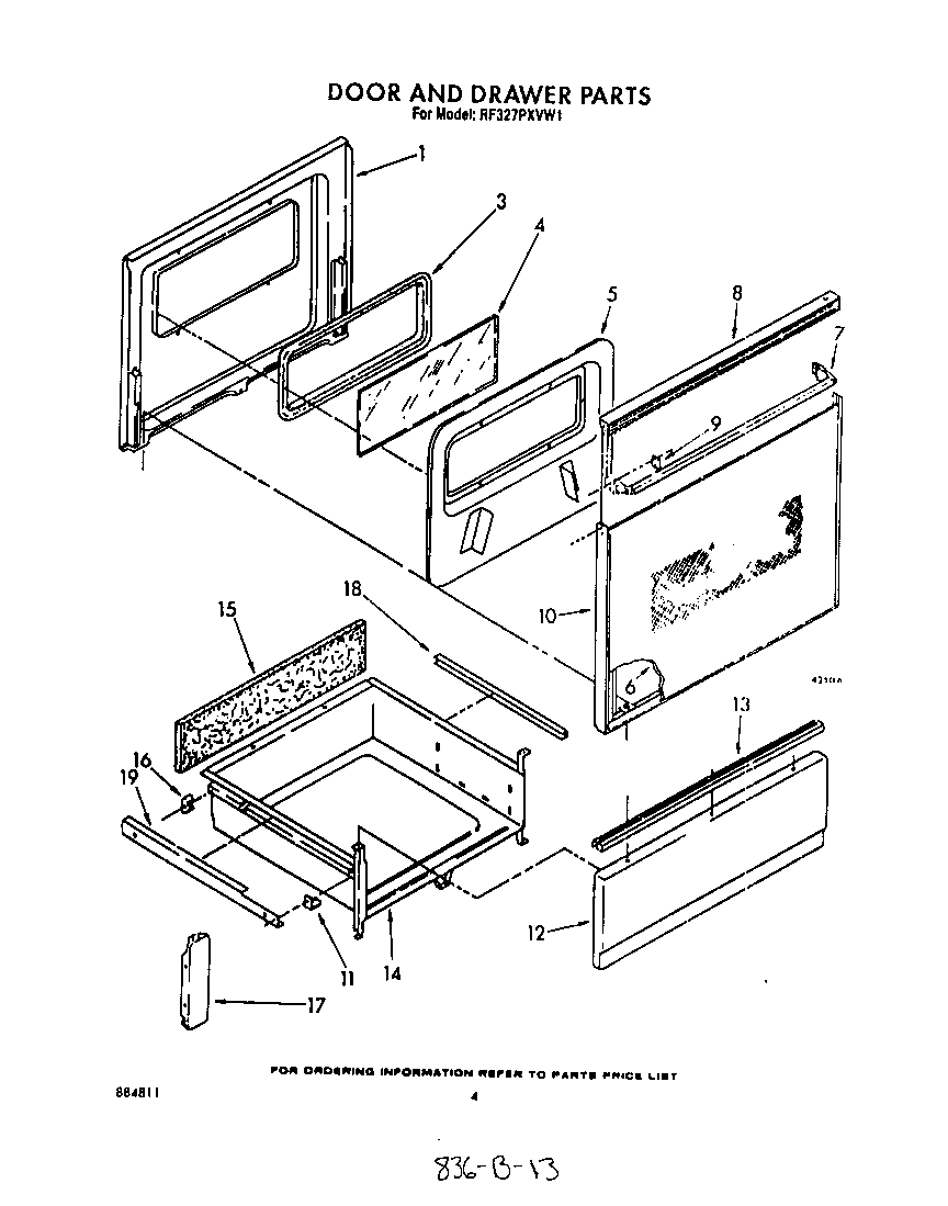 Whirlpool RF327PXVW1 door and drawer diagram