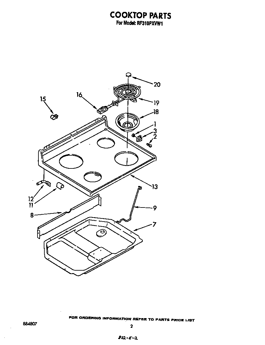 Whirlpool RF310PXVW1 cooktop diagram