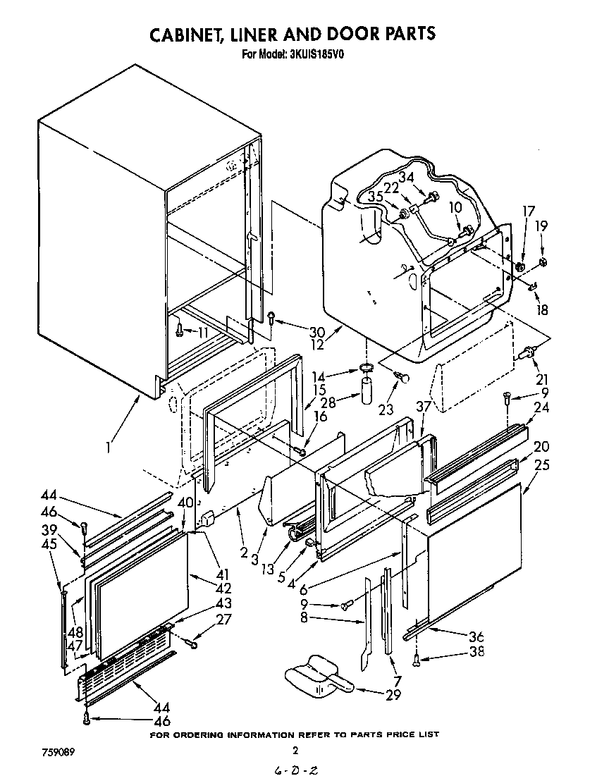 KitchenAid 3KUIS185V0 cabinet liner and door diagram