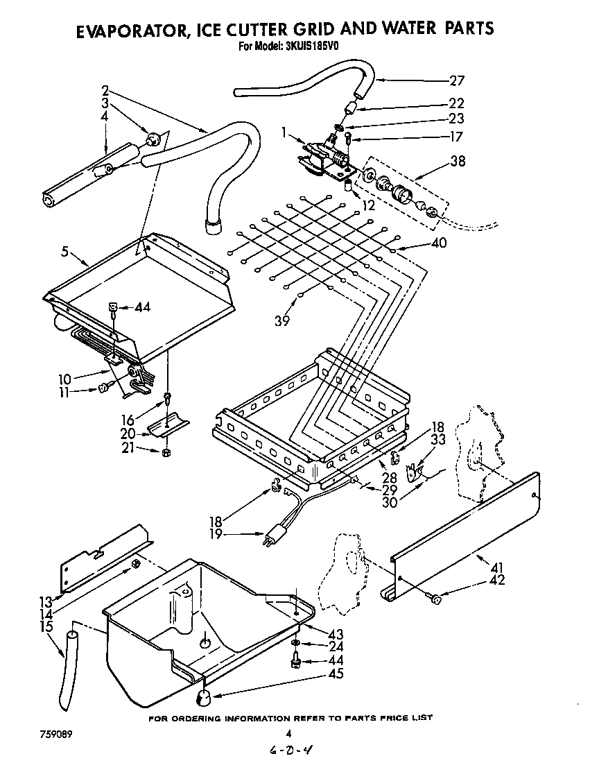 KitchenAid 3KUIS185V0 evaporator, ice cutter grid and water diagram