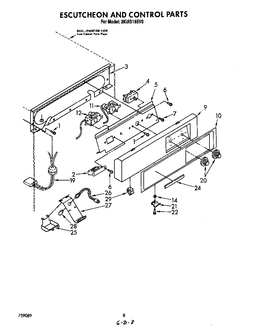 KitchenAid 3KUIS185V0 escutcheon and control diagram