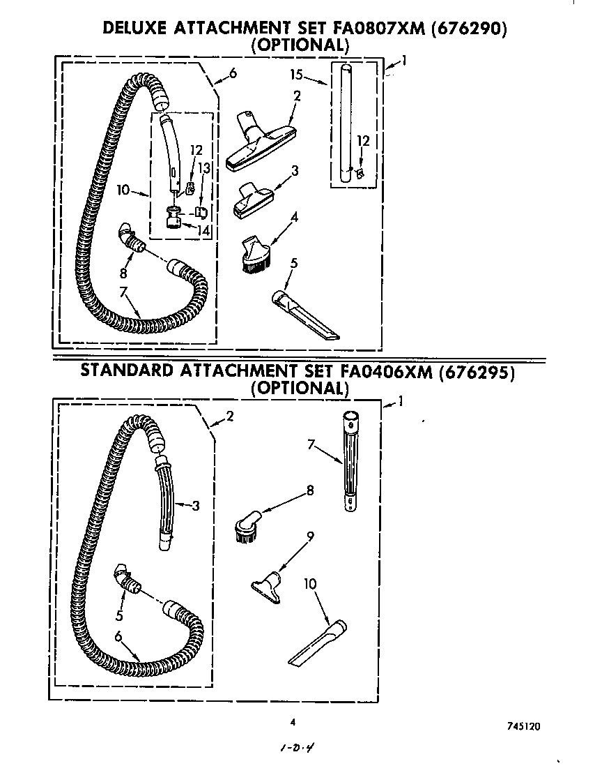 Whirlpool FV4000XM0 deluxe and standard attachments diagram