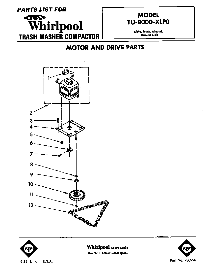Whirlpool TU8000XLP0 motor and drive diagram
