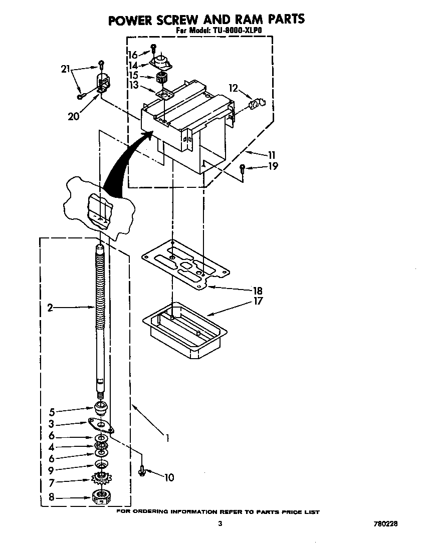 Whirlpool TU8000XLP0 power screw and ram diagram