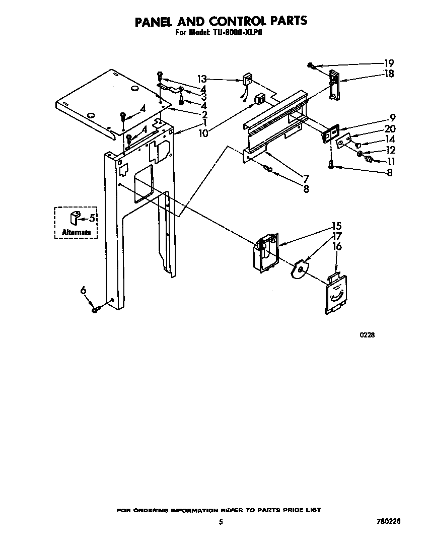 Whirlpool TU8000XLP0 panel and control diagram
