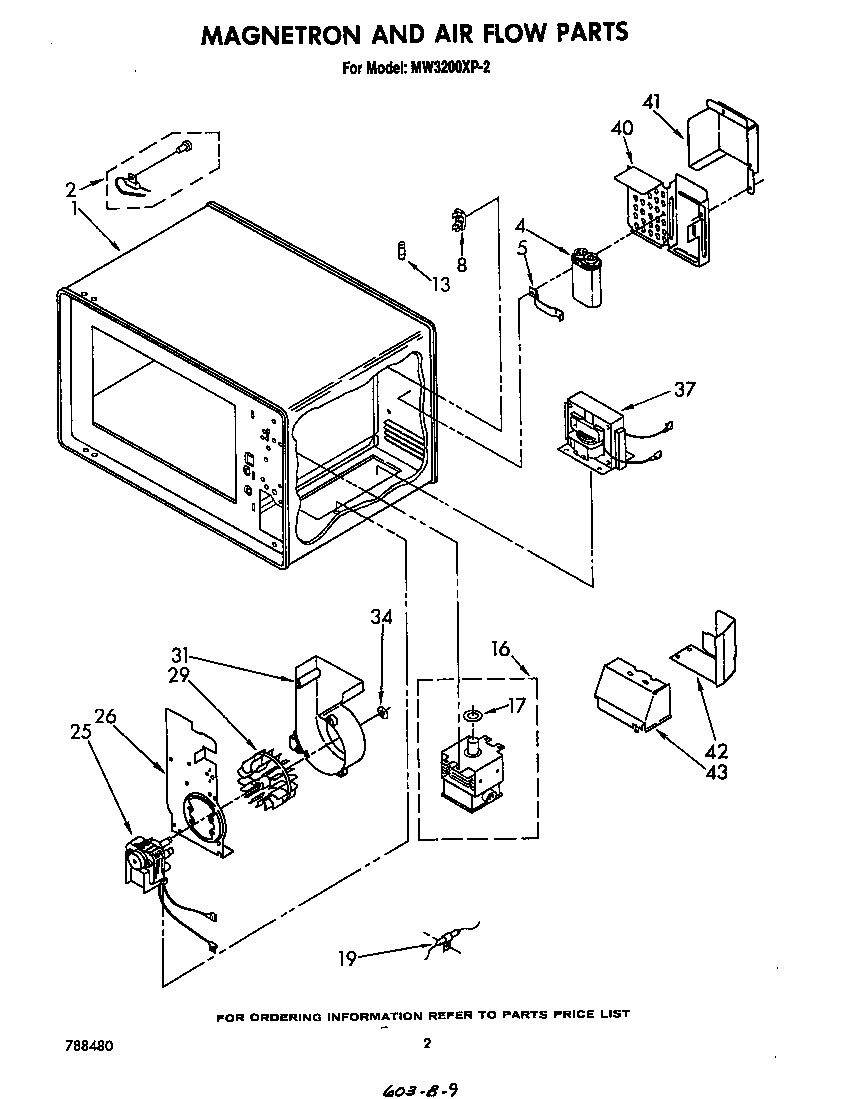 Whirlpool MW3200XP2 magnetron and air flow diagram