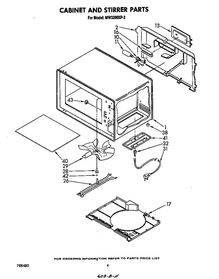 Whirlpool MW3200XP2 cabinet and stirrer diagram