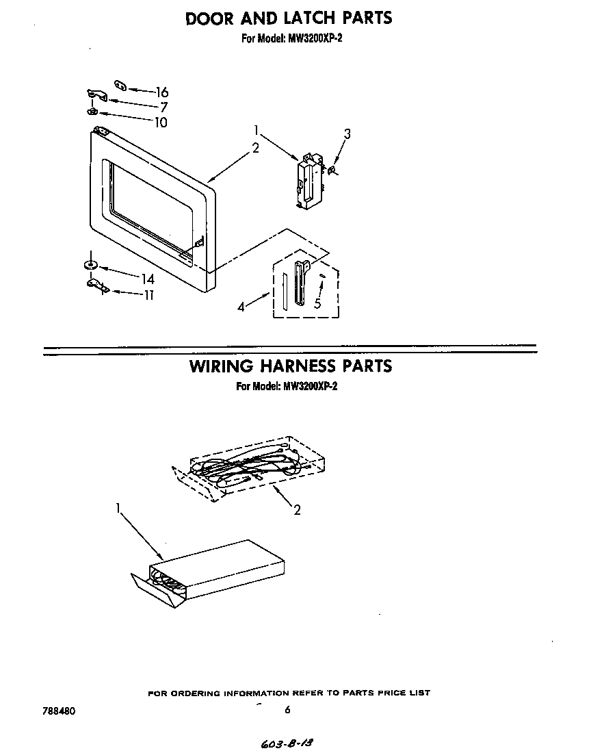 Whirlpool MW3200XP2 door and latch diagram