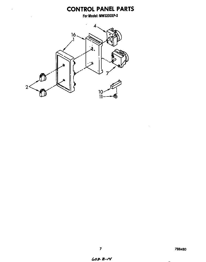 Whirlpool MW3200XP2 control panel diagram