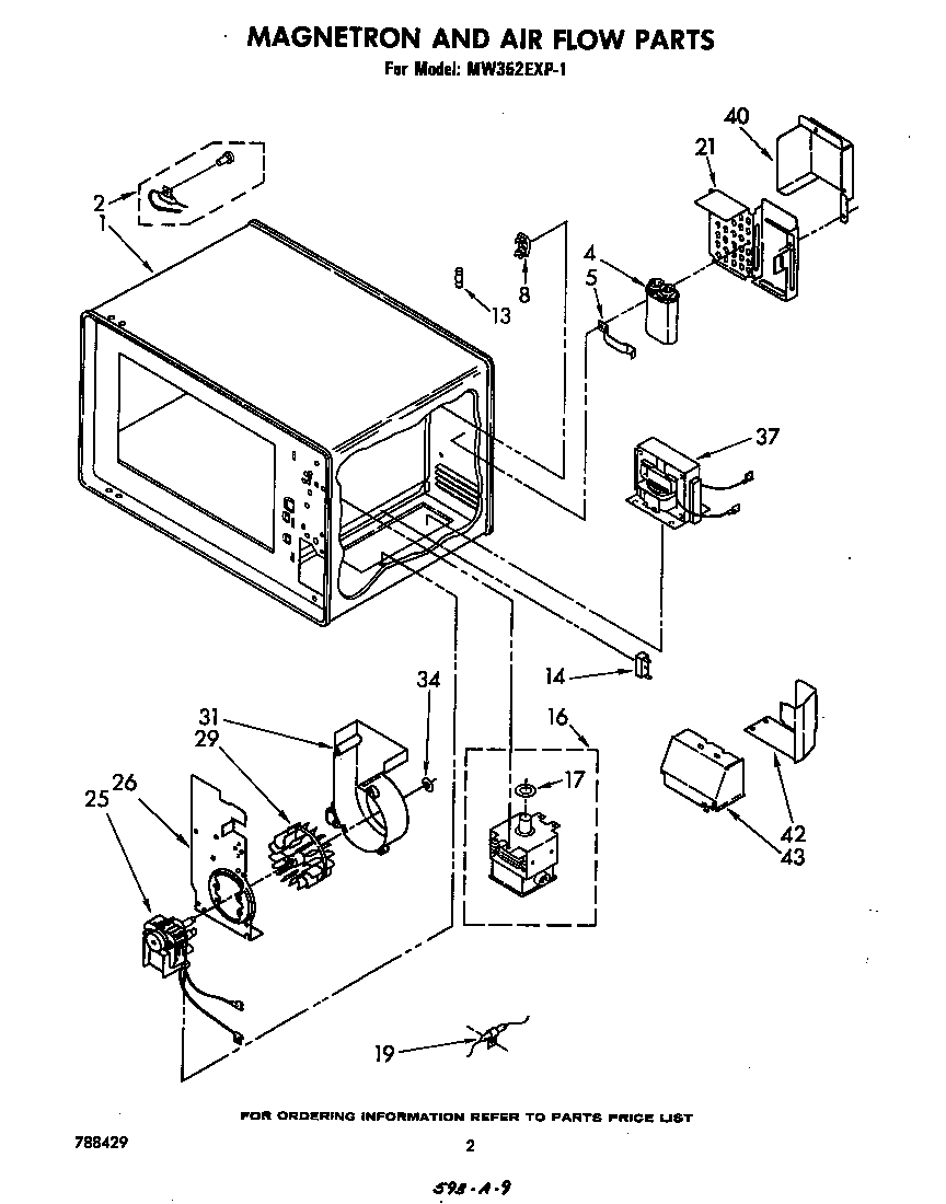 Whirlpool MW352EXP1 magnetron and air flow diagram