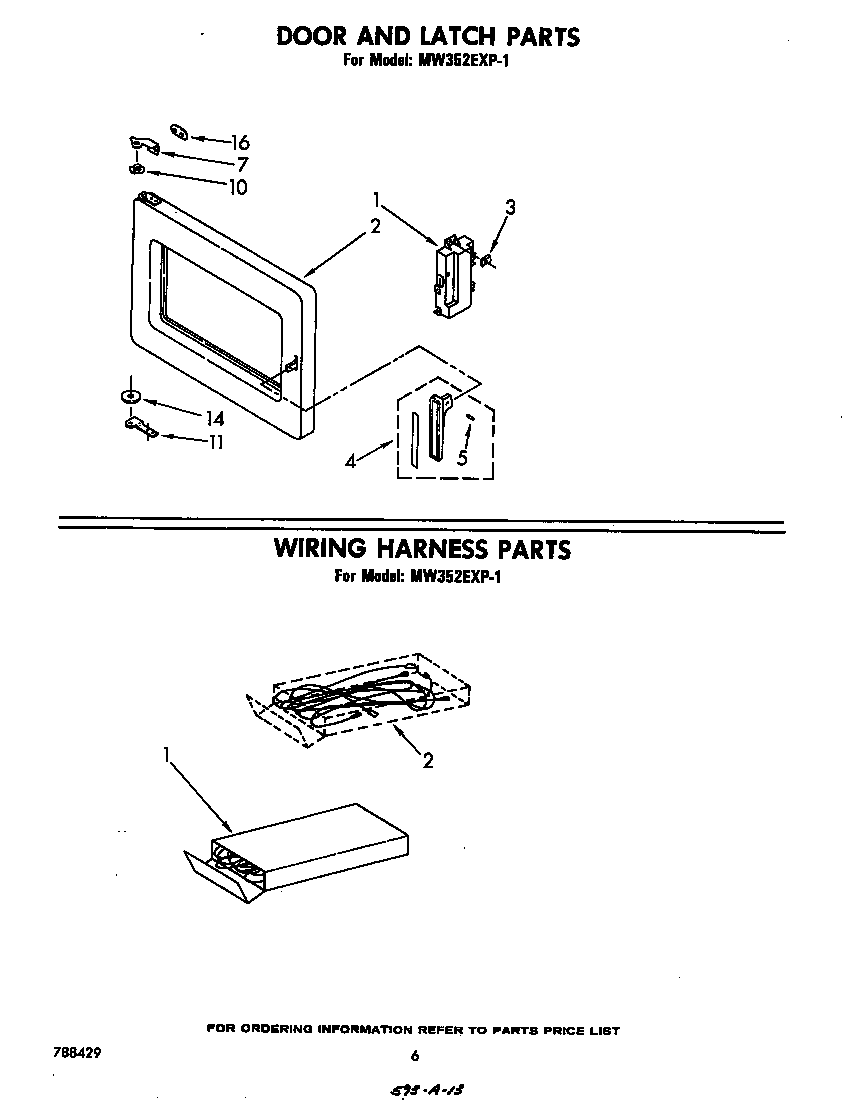 Whirlpool MW352EXP1 door and latch diagram