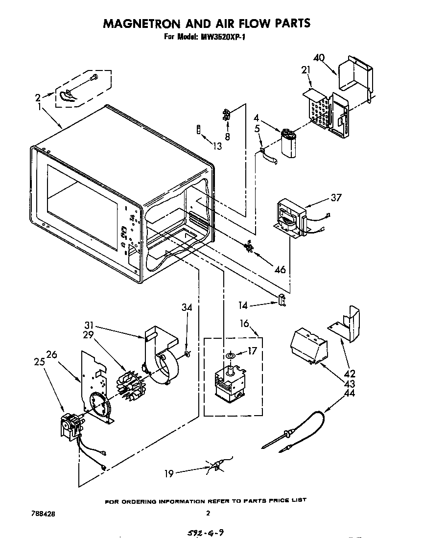 Whirlpool MW3520XP1 magnetron and air flow diagram
