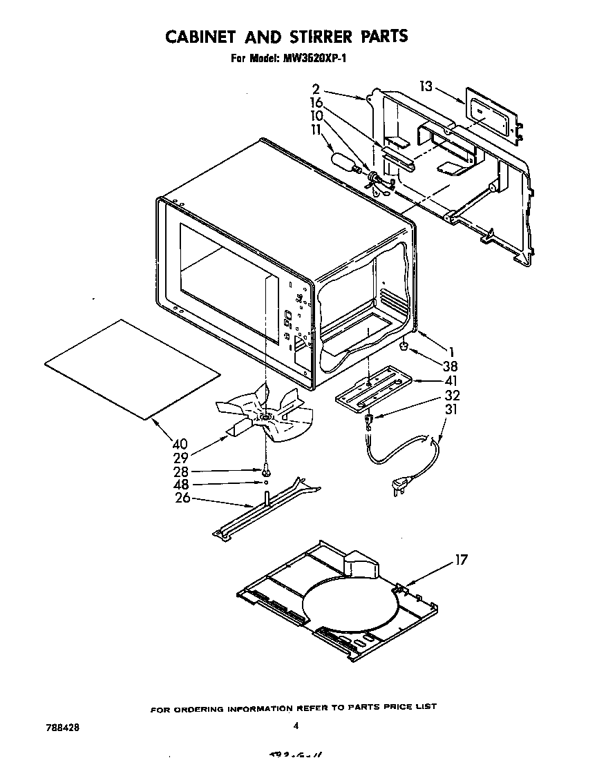 Whirlpool MW3520XP1 cabinet and stirrer diagram