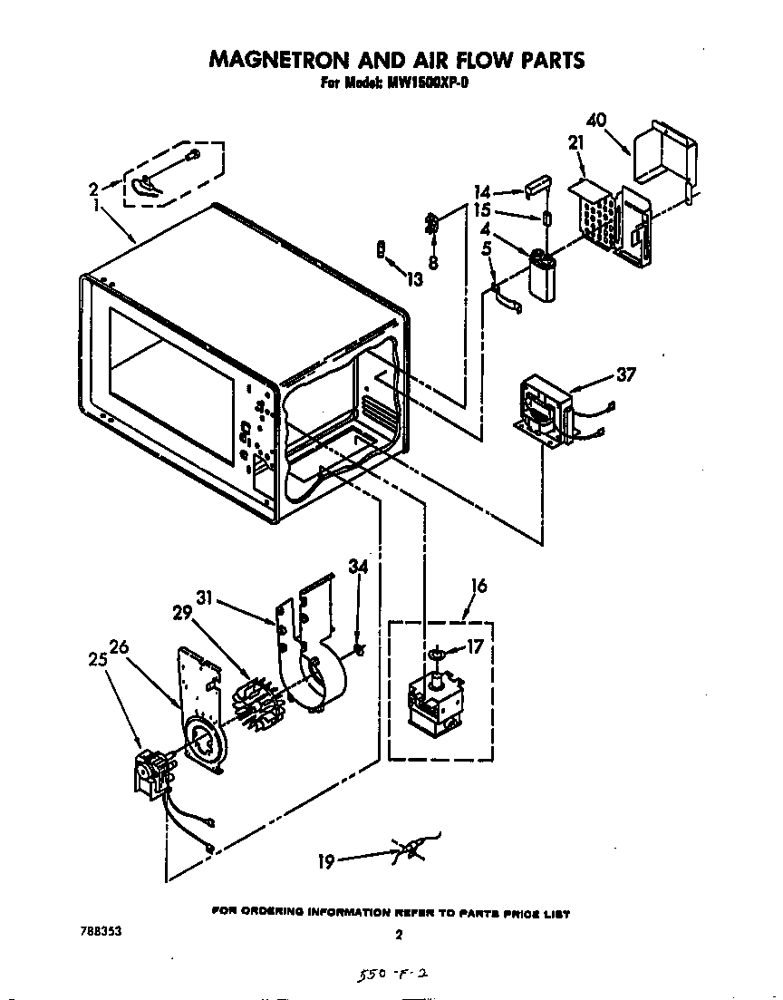 Whirlpool MW1500XP0 magnetron and air flow diagram