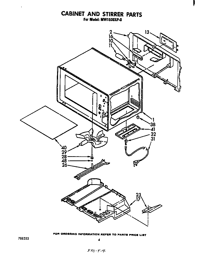 Whirlpool MW1500XP0 cabinet and stirrer diagram
