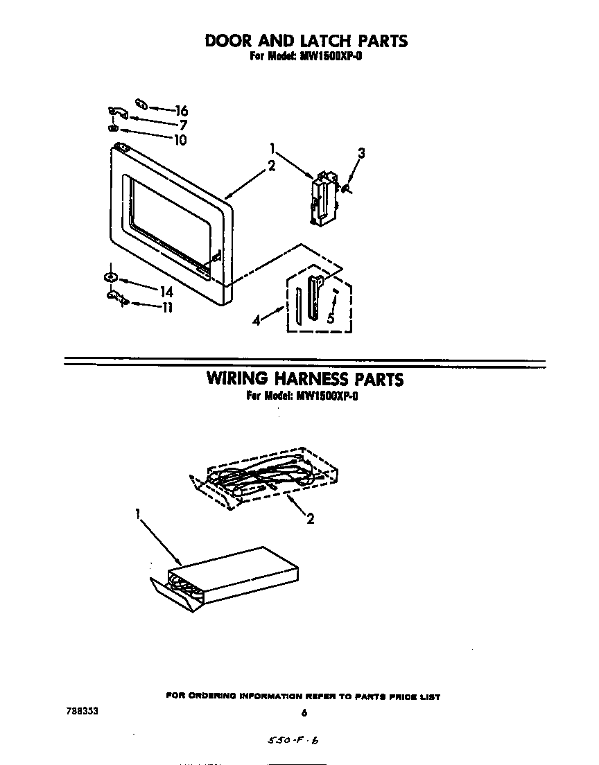 Whirlpool MW1500XP0 door and latch diagram