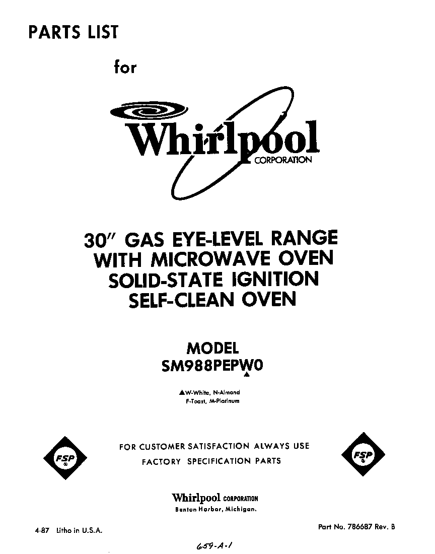 Whirlpool SM988PEPW0 front cover diagram