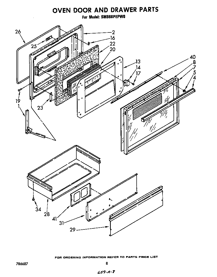 Whirlpool SM988PEPW0 oven door and drawer diagram