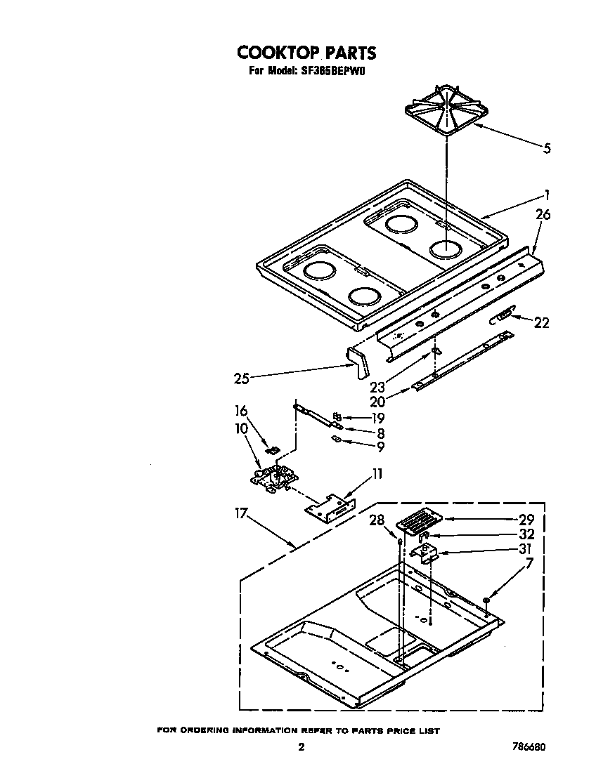 Whirlpool SF365BEPW0 cooktop diagram