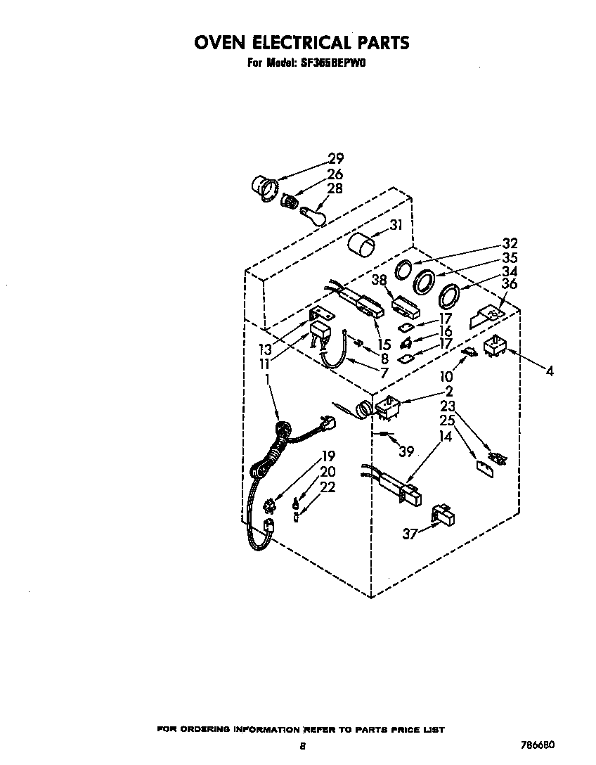 Whirlpool SF365BEPW0 oven electrical diagram