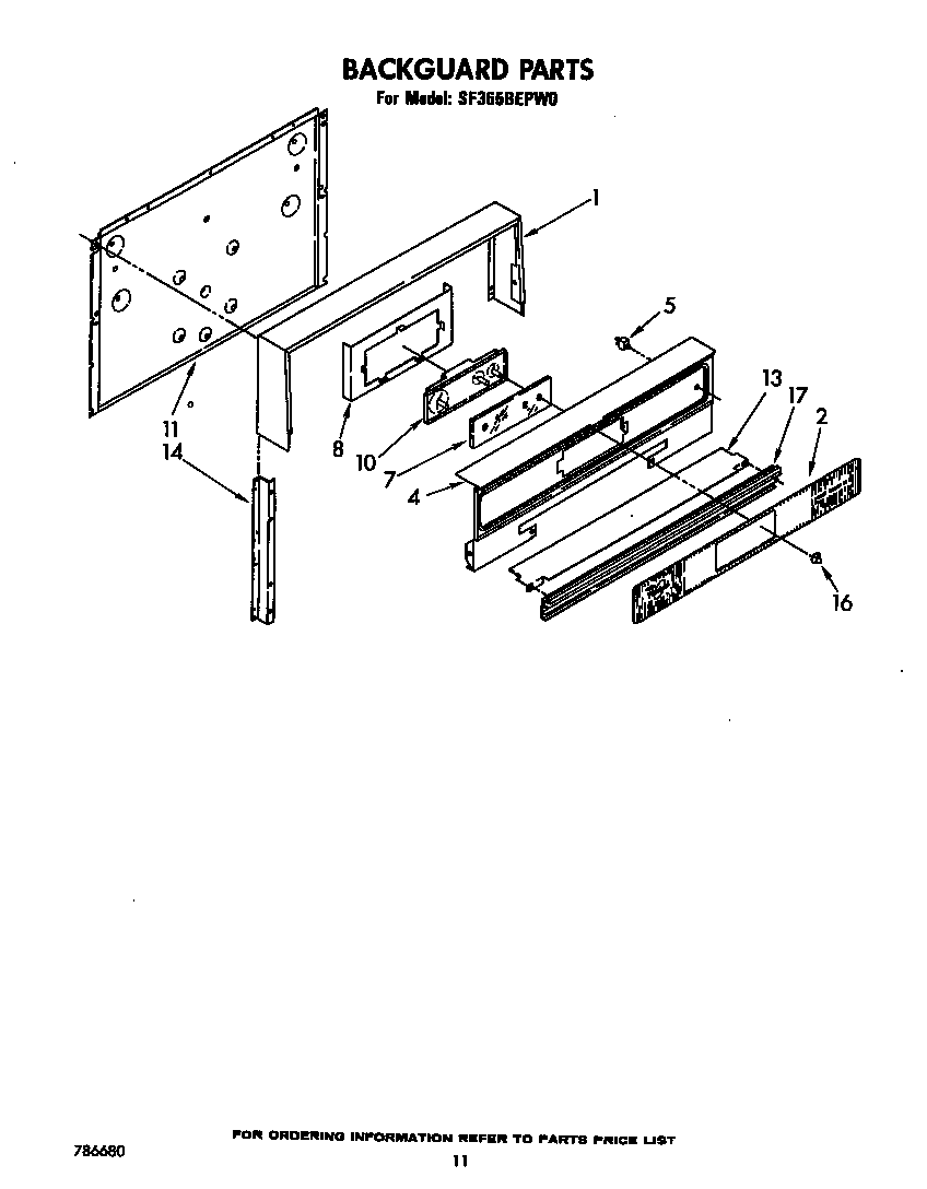 Whirlpool SF365BEPW0 backguard diagram