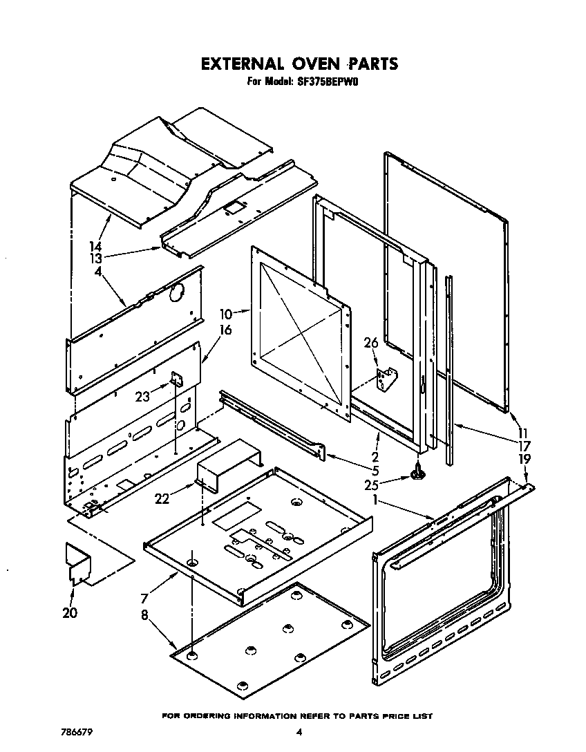 Whirlpool SF375BEPW0 external oven diagram