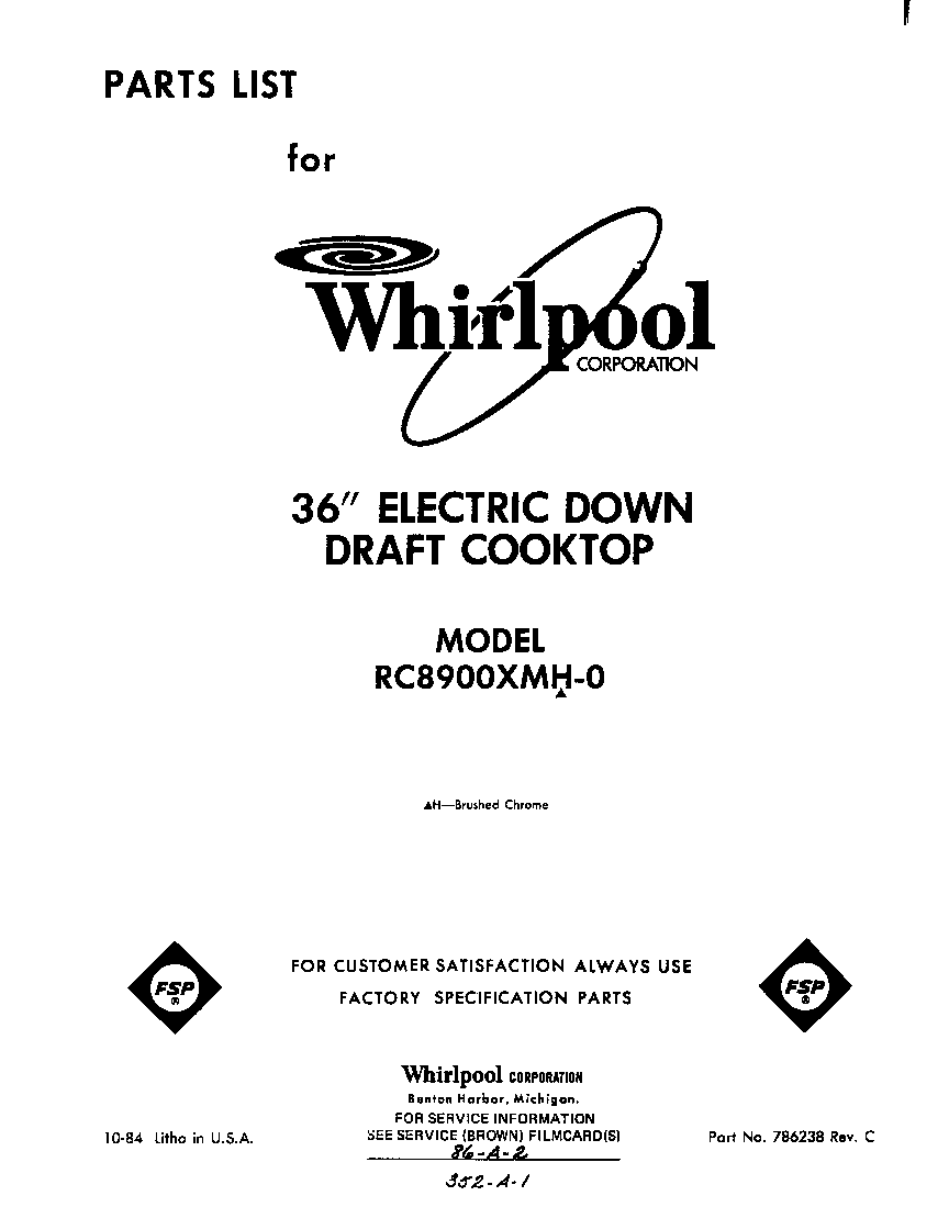 Whirlpool RC8900XMH0 front cover diagram