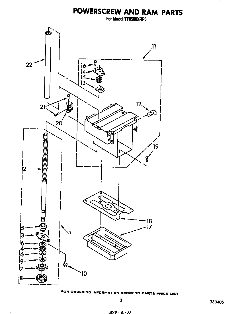 Whirlpool TF8500XRP0 powerscrew and ram diagram