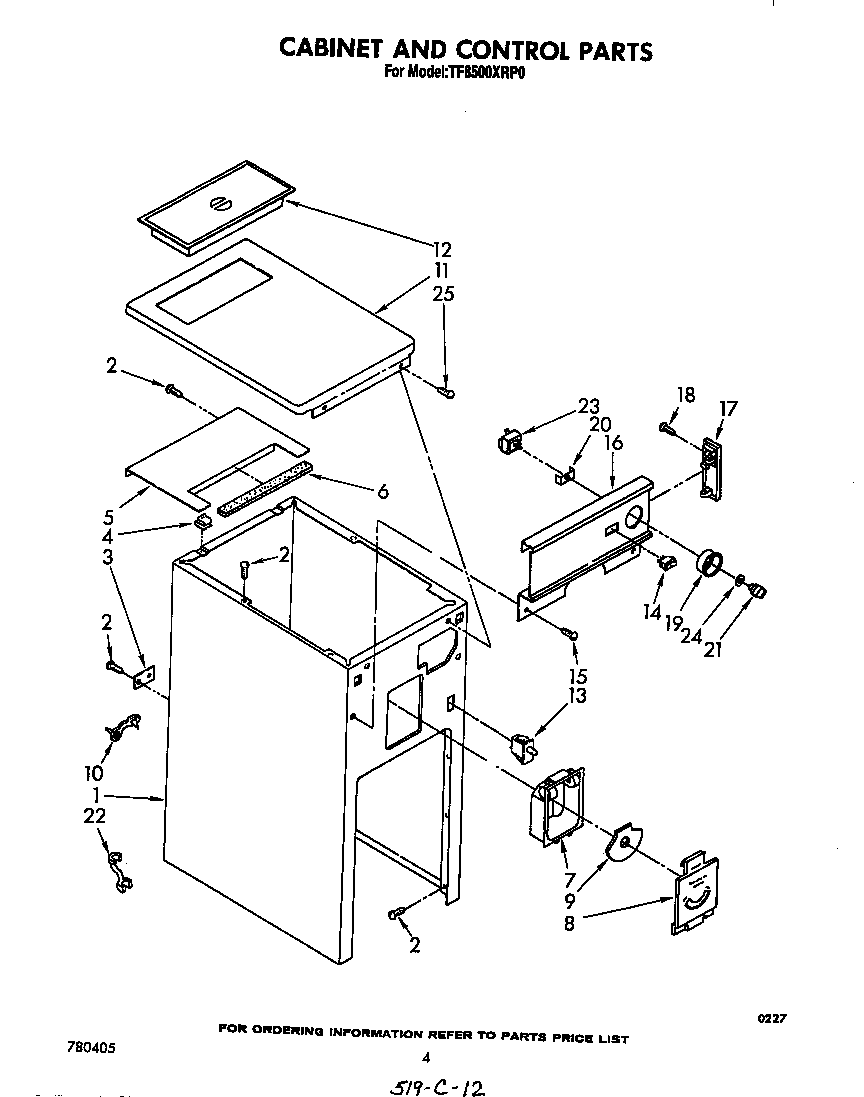 Whirlpool TF8500XRP0 cabinet and control diagram