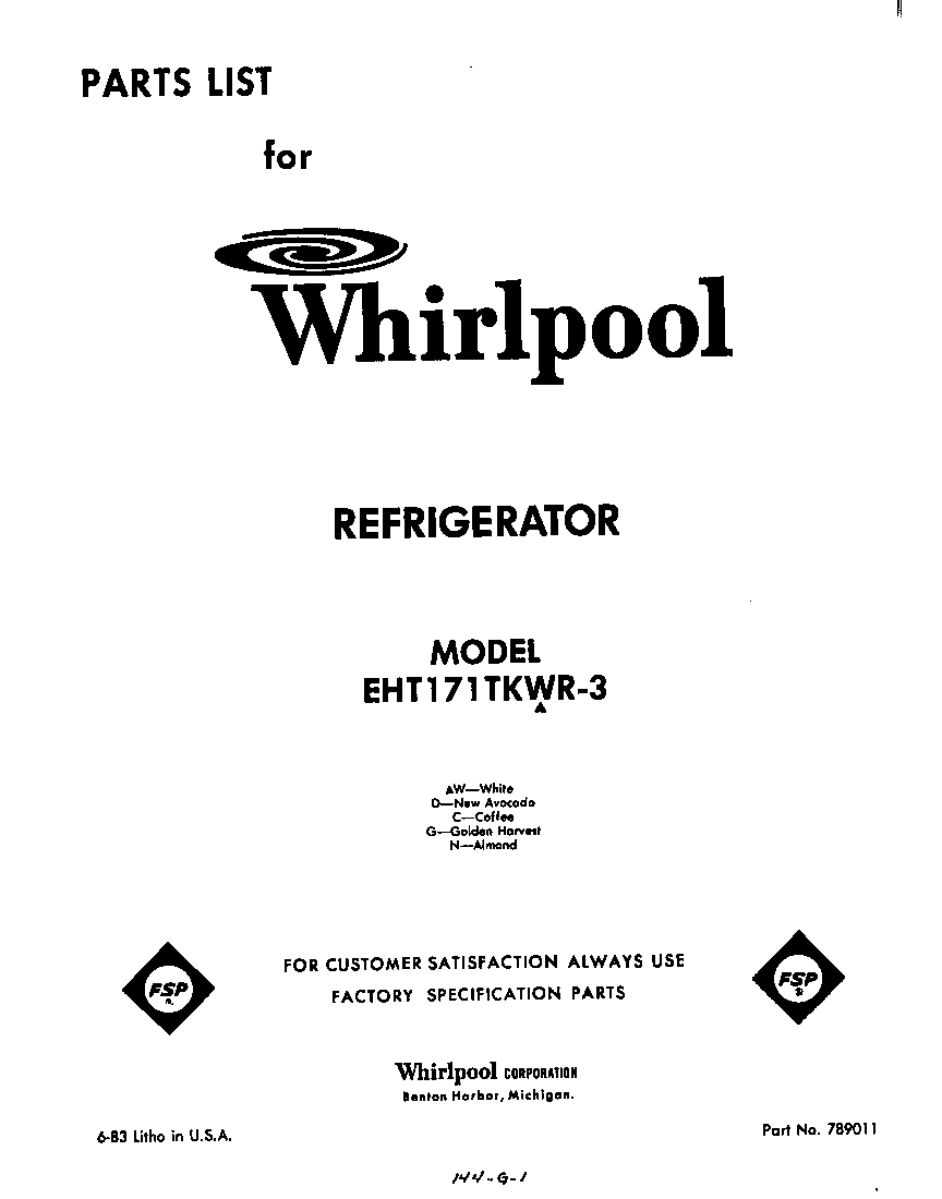 Whirlpool EHT171TKWR3 front cover diagram