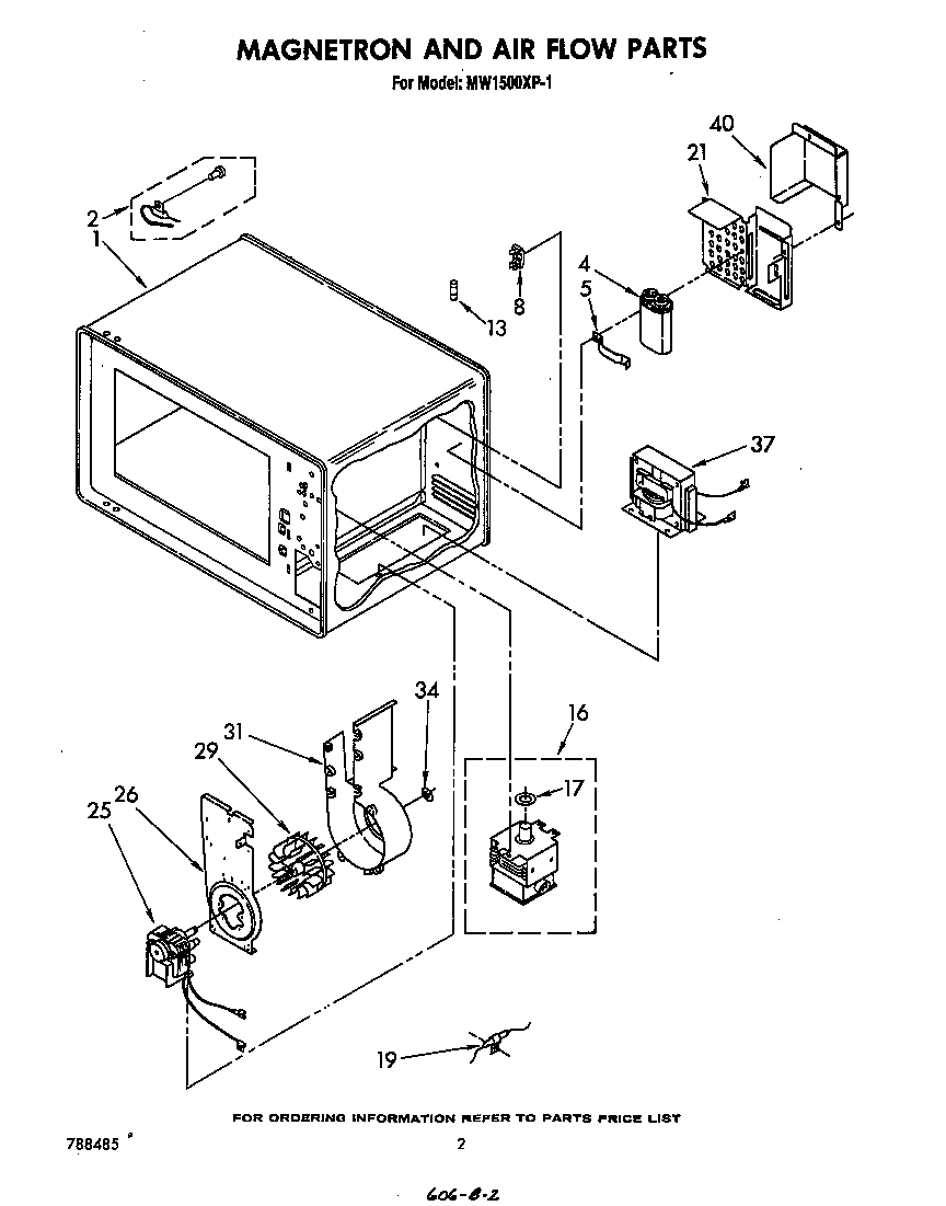 Whirlpool MW1500XP1 magnetron and air flow diagram