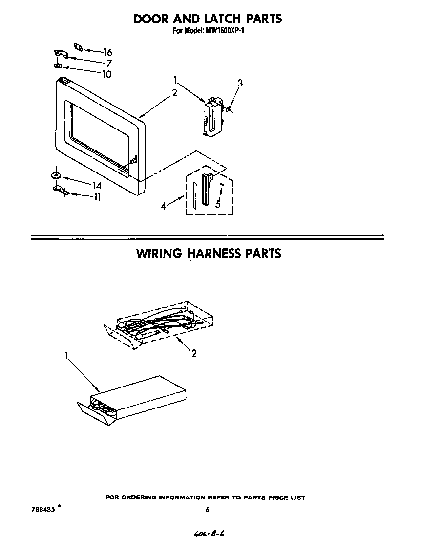 Whirlpool MW1500XP1 door and latch diagram