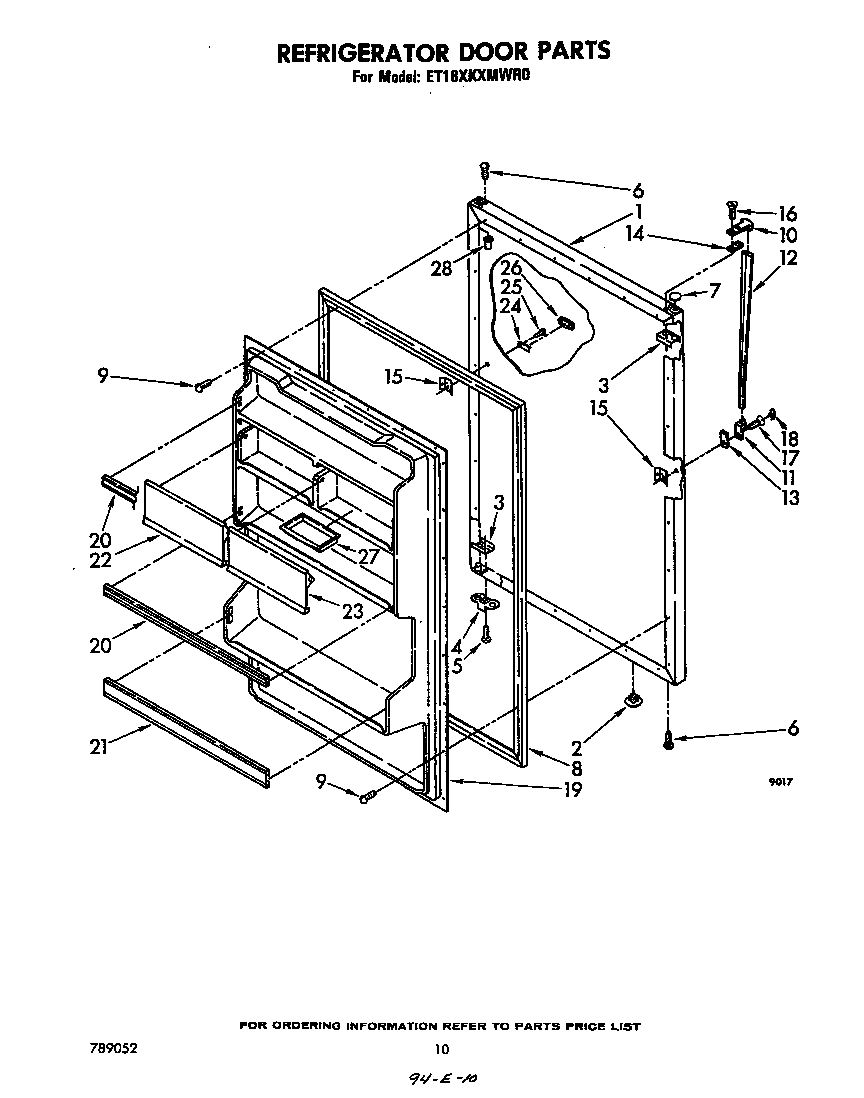 Whirlpool ET18XKXMWR0 refrigerator door diagram