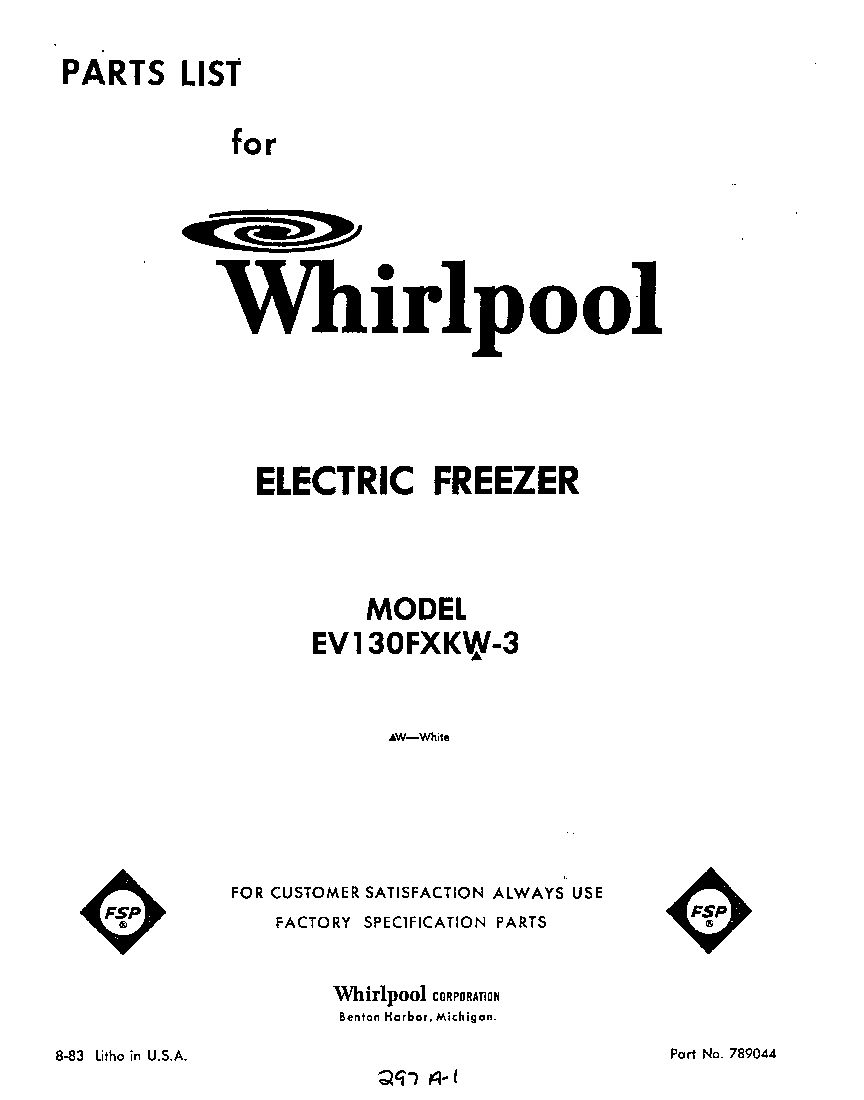 Whirlpool EV130FXKW3 front cover diagram