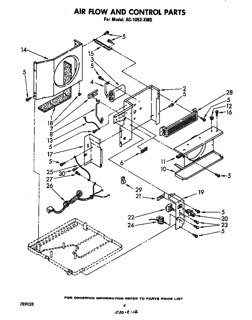 Whirlpool AC1052XM0 air flow and control parts diagram