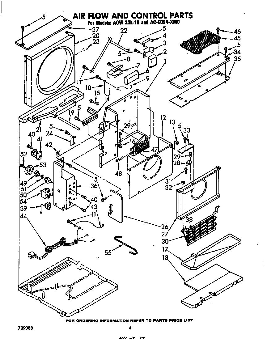 Whirlpool ACE094XM0 air flow and control parts diagram