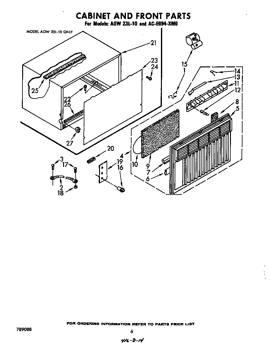 Whirlpool ACE094XM0 cabinet and front parts diagram