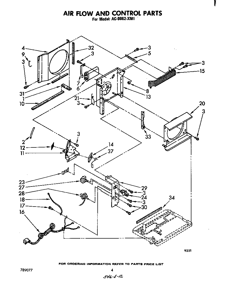 Whirlpool AC0062XM1 air flow and control parts diagram