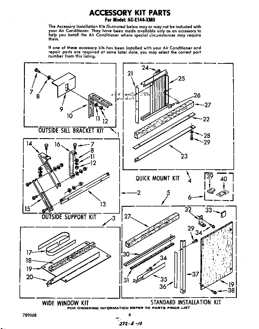 Whirlpool ACE144XM0 accessory kit parts diagram