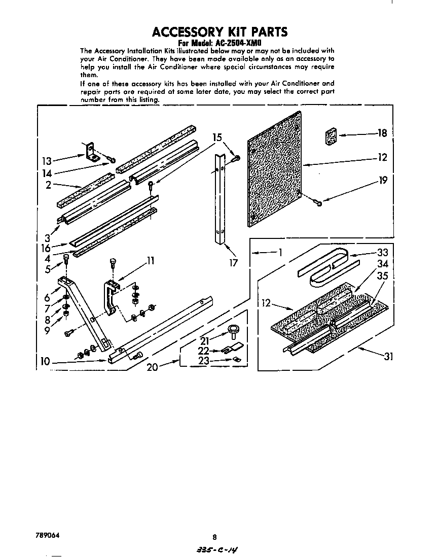 Whirlpool AC2504XM0 accessory kit diagram