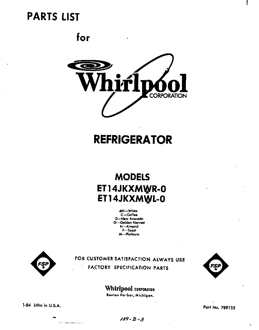 Whirlpool ET17JKXMWR0 front cover diagram
