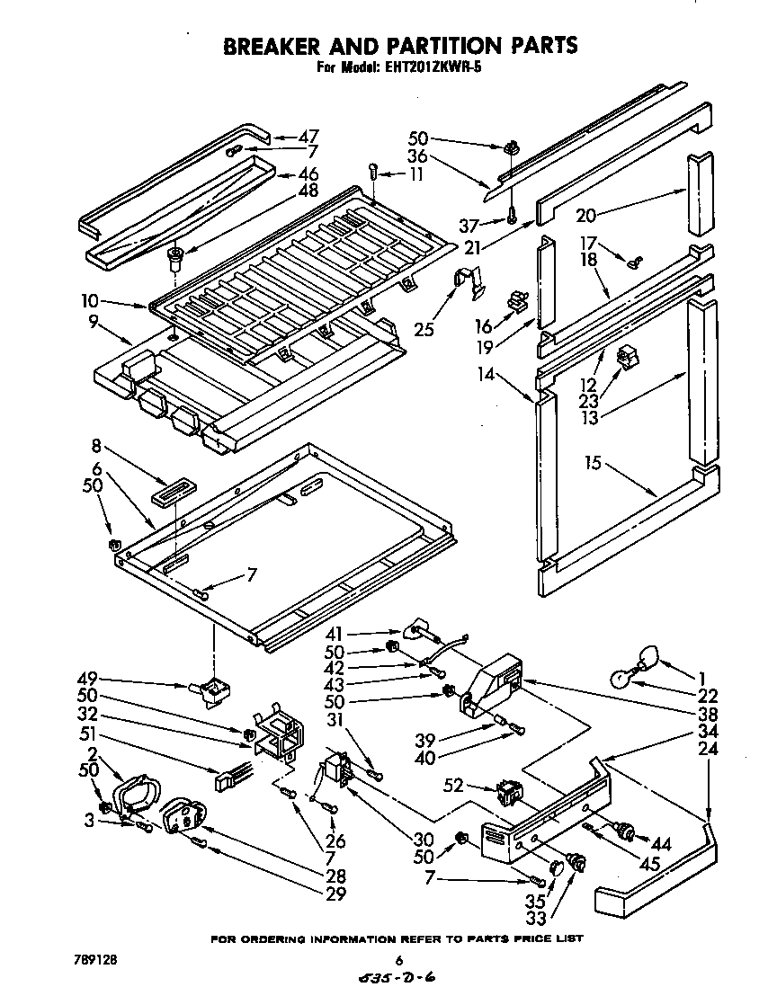 Whirlpool EHT201ZKWR5 breaker and partition diagram