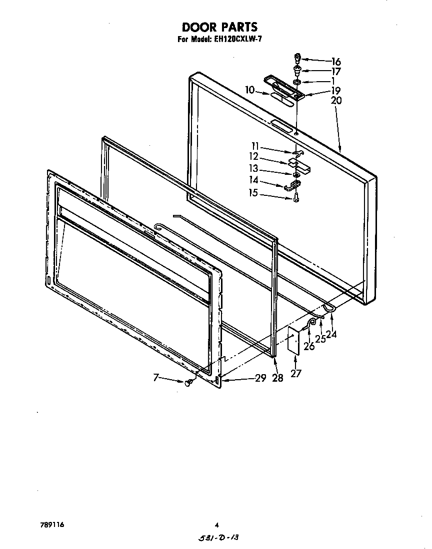 Whirlpool EH120CXLW7 door parts diagram