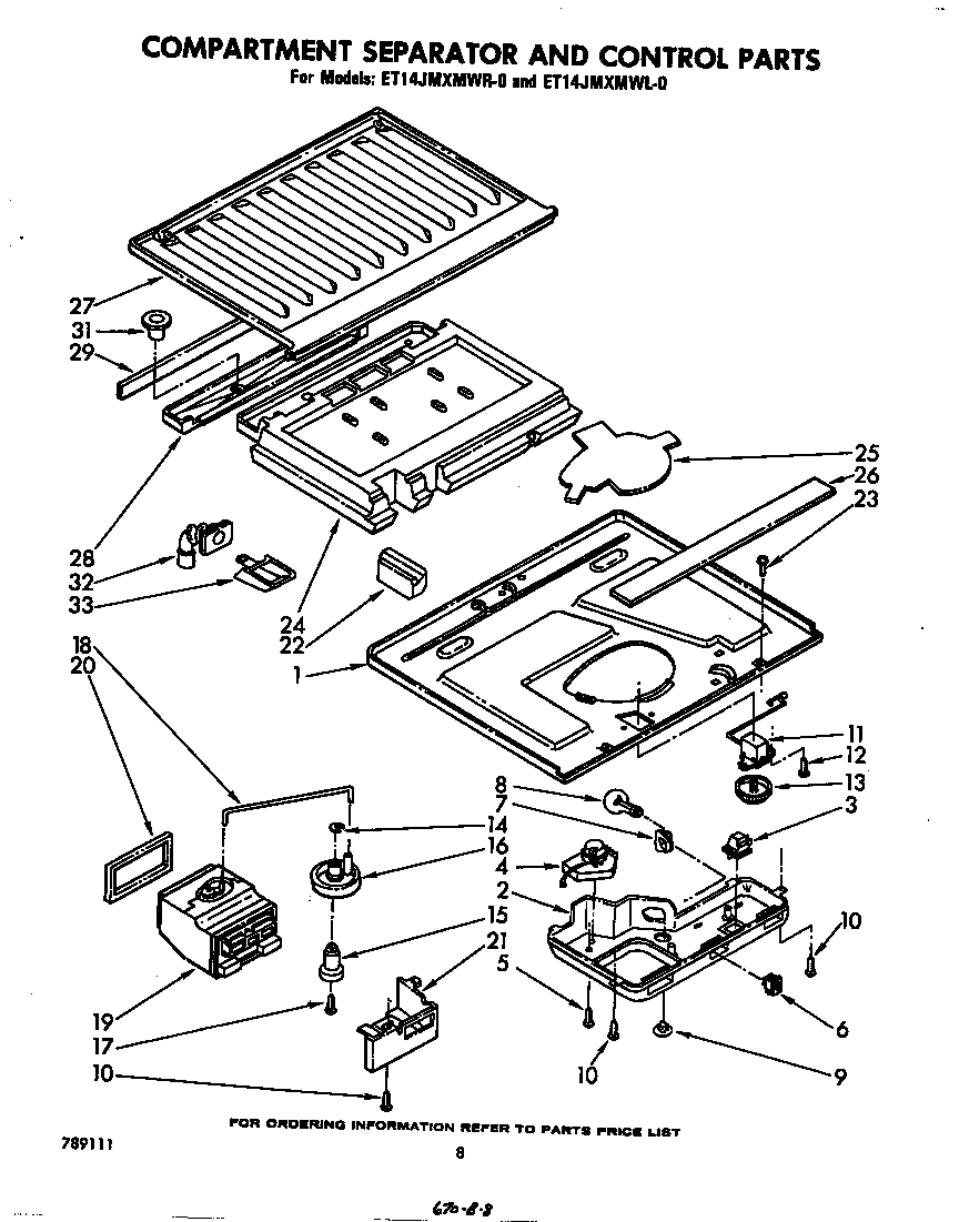 Whirlpool ET14JMXMWR0 compartment separator and control diagram