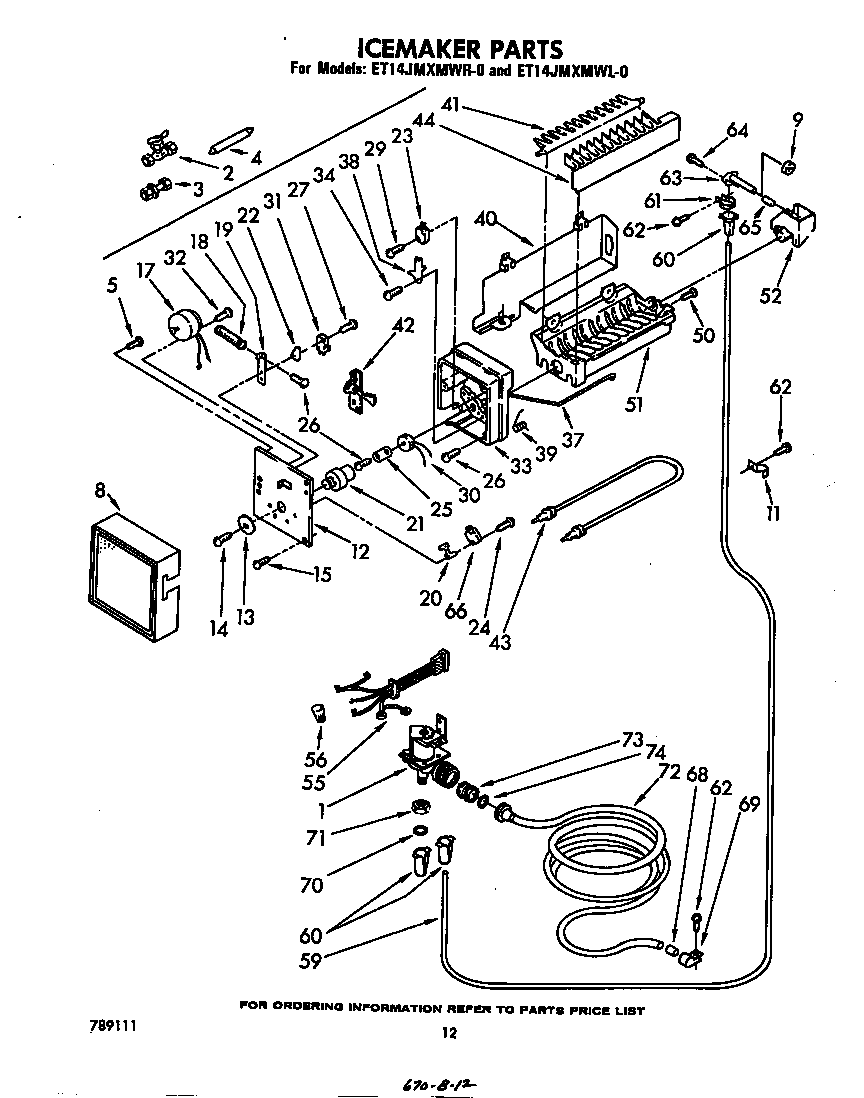 Whirlpool ET14JMXMWR0 ice maker diagram