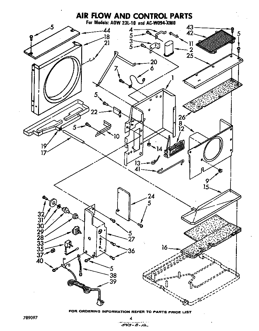 Whirlpool ACW094XM0 air flow and control parts diagram