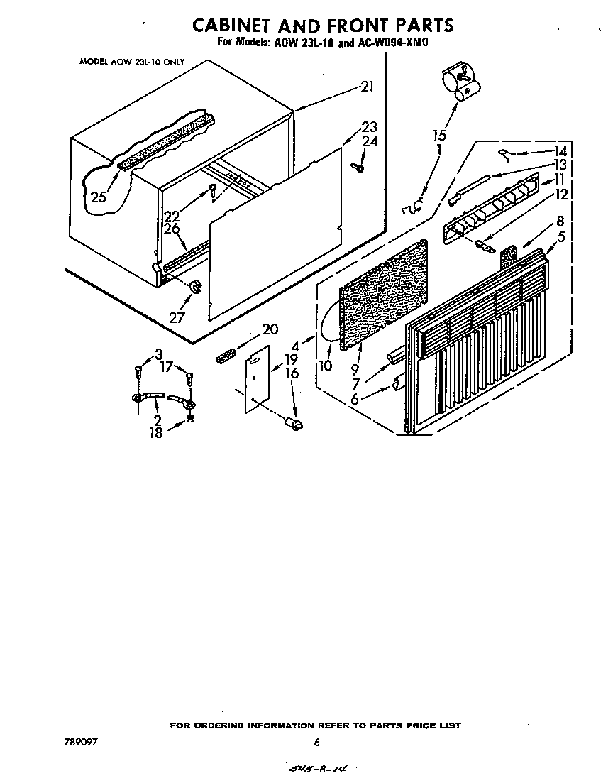 Whirlpool ACW094XM0 cabinet and front parts diagram